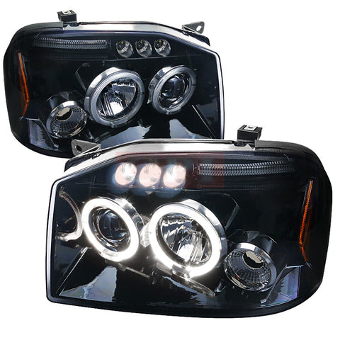 NISSAN 01-04 NISSAN FRONTIER HALO LED PROJECTOR HEADLIGHT GLOSS BLACK HOUSING SMOKE LENS