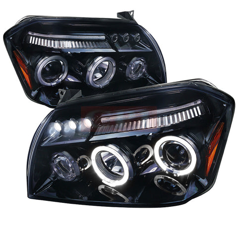 DODGE 05-07 DODGE MAGNUM HALO LED PROJECTOR HEADLIGHT GLOSS BLACK HOUSING SMOKE LENS