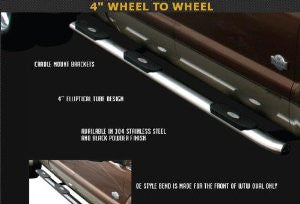Dodge Mega Cab 2010-2011 Dodge Mega Cab 4Inch Oval Wheel To Wheel-Stainless Nerf Bars & Oval With 3 Step Pads Tube Side Step Bars Stainless