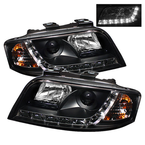 Audi A6 02-04 Projector Headlights - Halogen Model Only (not compatible with Xenon/HID Model ) - DRL - Black - High H1 (Included) - Low H1 (Included)