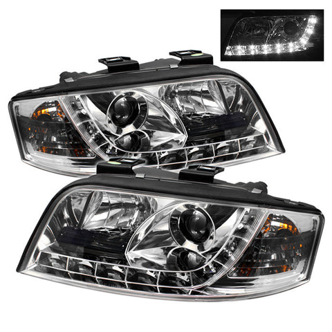 Audi A6 02-04 Projector Headlights - Halogen Model Only (not compatible with Xenon/HID Model ) - DRL - Chrome - High H1 (Included) - Low H1 (Included)
