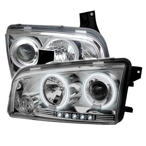 Dodge Charger 06-10 Projector Headlights - Halogen Model Only  - CCFL Halo - LED  - Chrome -  High H1 (Included) - Low 9006 (Not Included) -d