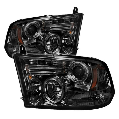 Dodge Ram 1500 09-14 / Ram 2500/3500 10-14 Projector Headlights - Halogen  Only  - CCFL Halo - LED  - Smoke - High 9005 - Low H1  -i