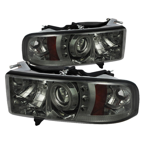 Dodge Ram 1500 99-01 / Ram 2500/3500 99-02 Projector Headlights -  ( Sport Model Only ) - CCFL Halo - LED  - Smoke - High H1 - Low H1 -r