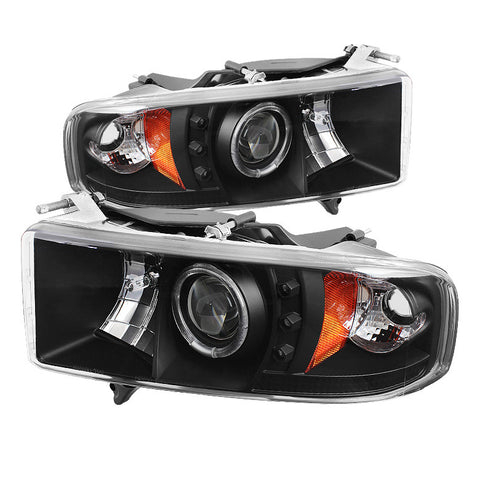 Dodge Ram 1500 99-01 / Ram 2500/3500 99-02 Projector Headlights -  ( Sport Model Only ) - LED Halo - LED  - Black - High H1 - Low H1 -s