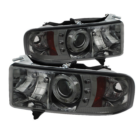 Dodge Ram 1500 99-01 / Ram 2500/3500 99-02 Projector Headlights -  ( Sport Model Only ) - LED Halo - LED  - Smoke - High H1 - Low H1 -u