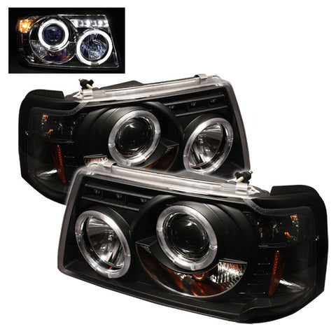 Ford Ranger 01-11 1PC Projector Headlights - LED Halo - LED ( Replaceable LEDs ) - Black - High H1 (Included) - Low H1 (Included)