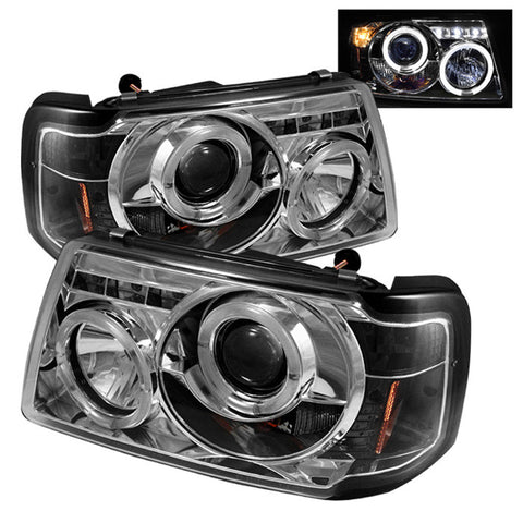 Ford Ranger 01-11 1PC Projector Headlights - LED Halo - LED ( Replaceable LEDs ) - Chrome - High H1 (Included) - Low H1 (Included)