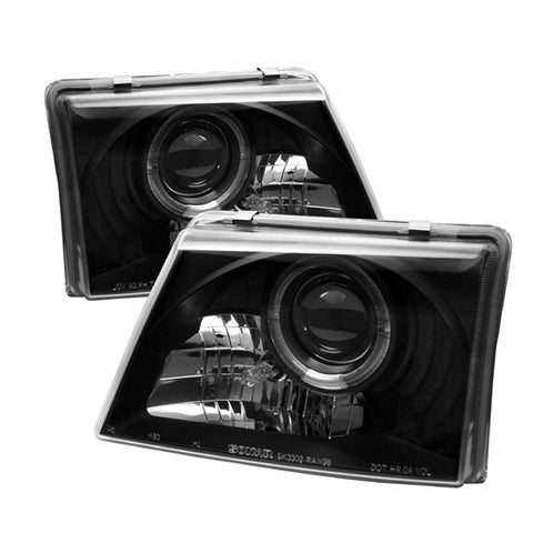 Ford Ranger 98-00 Projector Headlights - LED Halo - Black - High 9005 (Included) - Low H1 (Included)