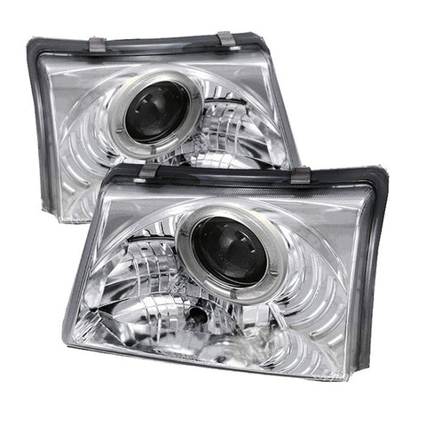 Ford Ranger 98-00 Projector Headlights - LED Halo - Chrome - High 9005 (Included) - Low H1 (Included)
