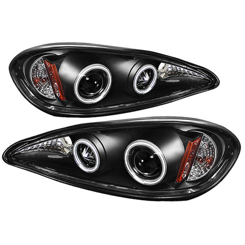 Pontiac Grand AM 99-05 Projector Headlights - CCFL Halo - LED ( Replaceable LEDs ) -  Black - High H1 (Included) - Low 9006 (Not Included)