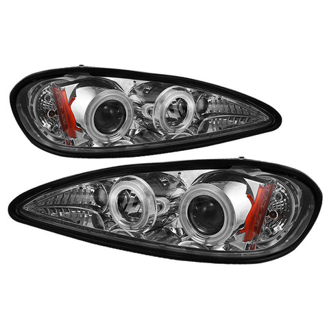 Pontiac Grand AM 99-05 Projector Headlights - CCFL Halo - LED ( Replaceable LEDs ) -  Chrome - High H1 (Included) - Low 9006 (Not Included)