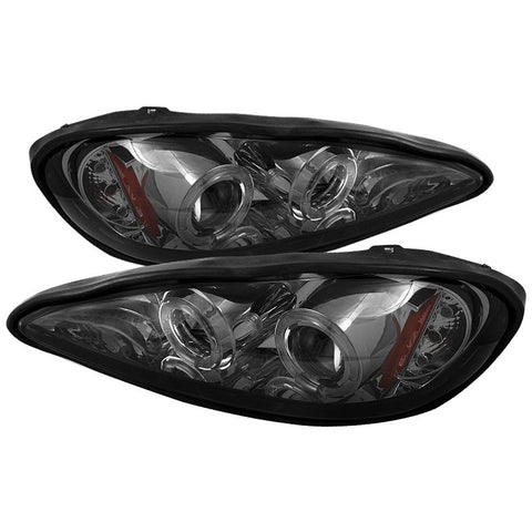 Pontiac Grand AM 99-05 Projector Headlights - LED Halo - LED ( Replaceable LEDs ) -  Smoke - High H1 (Included) - Low 9006 (Not Included)