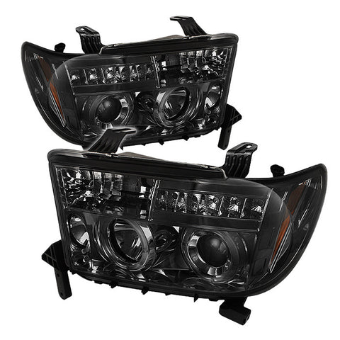 Toyota Tundra 07-13 / Toyota Sequoia 08-13 Projector Headlights - LED Halo - LED ( Replaceable LEDs ) - Smoke - High H1 (Included) - Low H1 (Included)