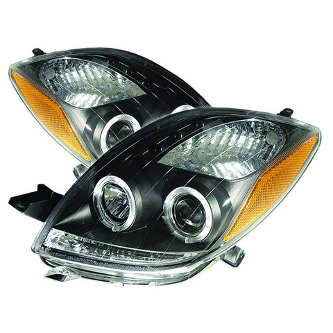 Toyota Yaris 06-08 2DR Projector Headlights - LED Halo- LED ( Replaceable LEDs ) - Black - High H1 (Included) - Low H1 (Included)