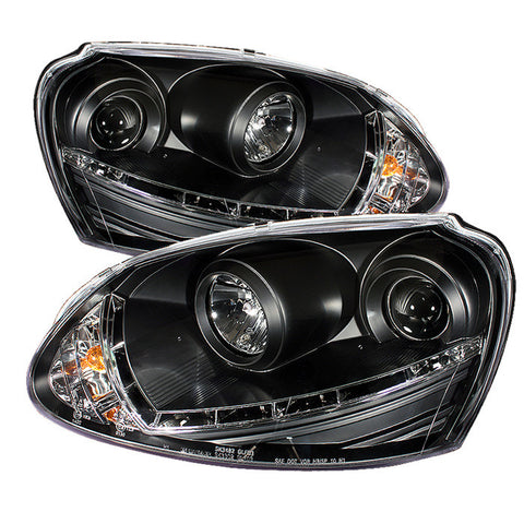 Volkswagen GTI 06-09 / Jetta 06-09 / Rabbit 06-09 Projector Headlights - Halogen Model Only  - DRL - Black - High H1  - Low H7  -e