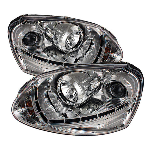 Volkswagen GTI 06-09 / Jetta 06-09 / Rabbit 06-09 Projector Headlights - Halogen Model Only  - DRL - Chrome - High H1 - Low H7  -f
