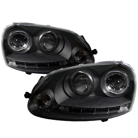 Volkswagen GTI 06-09 / Jetta 06-09 / Rabbit 06-09 Projector Headlights - Halogen Model Only  - LED Halo - DRL - Black - High H1 - Low H7  -i