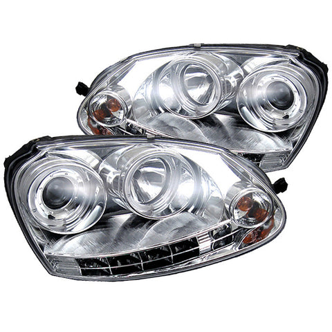Volkswagen GTI 06-09 / Jetta 06-09 / Rabbit 06-09 Projector Headlights - Halogen Model Only  - LED Halo - DRL - Chrome - High H1 - Low H7 -j
