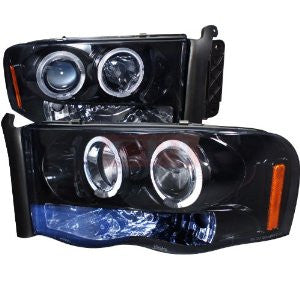 Dodge 02-05 Ram Halo Projector Headlight Gloss Black Housing Smoke Lens Performance 1 Set Rh & Lh 2002,2003,2004,2005