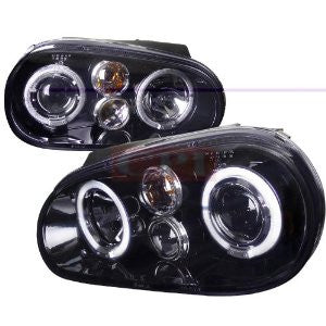 Volkswagen 99-03 Golf Projector Headlight Gloss Black Housing Smoke Lens Performance 1 Set Rh & Lh 1999,2000,2001,2002,2003