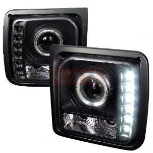 Jeep 97-01 Jeep Cherokee Halo Projector Headlight With Led Black