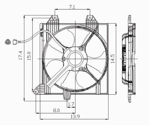 Mitsubishi 02-07 Mitsubishi Lancer 2.0L Condenser Cooling Fan Assembly (1) Pc Replacement 2002,2003,2004,2005,2006,2007