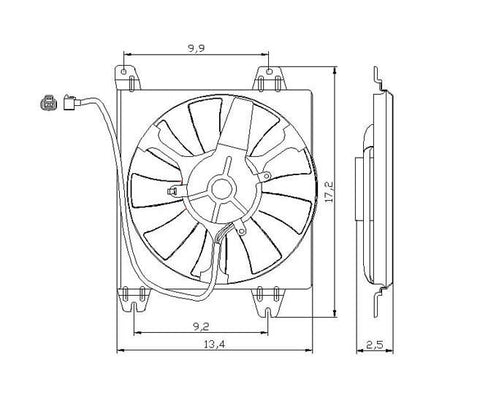 Mitsubishi 02-05 Mitsubishi Eclipse /01-05 Chrysler Sebring Coupe L4/V6 Condenser Cooling Fan Assembly (1) Pc Replacement 2002,2003,2004,2005