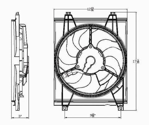 Kia 04-09 Kia Spectra (New Style) Condenser Cooling Fan Assembly (1) Pc Replacement 2004,2005,2006,2007,2008,2009