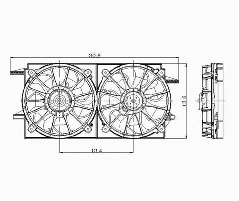 Pontiac 99-05 Pontiac Grand Am /97-05 Chevy Malibu (Classic) Radiator & Condenser Cooling Fan Assembly (1) Pc Replacement 1999,2000,2001,2002,2003,2004,2005