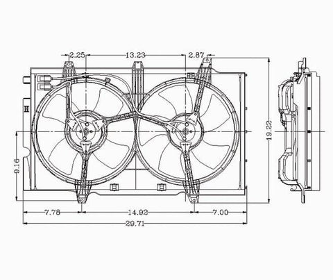 Nissan 89-94 Nissan Maxima Radiator & Condenser Cooling Fan Assembly (1) Pc Replacement 1989,1990,1991,1992,1993,1994