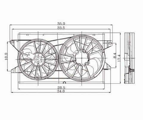 Ford 99-03 Ford Windstar Radiator & Condenser Cooling Fan Assembly (1) Pc Replacement 1999,2000,2001,2002,2003
