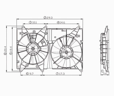 Toyota 01-07 Toyota Highlander V6 W/O Tow Radiator & Condenser Cooling Fan Assembly (1) Pc Replacement 2001,2002,2003,2004,2005,2006,2007