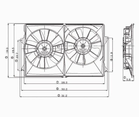 Chrysler 04-06 Chrysler Pacifica 3.5L Radiator & Condenser Cooling Fan Assembly (1) Pc Replacement 2004,2005,2006