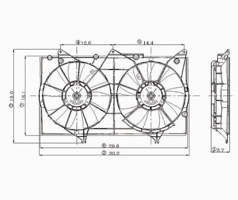 Toyota 02-06 Toyota Camry 3.0L V6 Radiator & Condenser Cooling Fan Assembly (1) Pc Replacement 2002,2003,2004,2005,2006