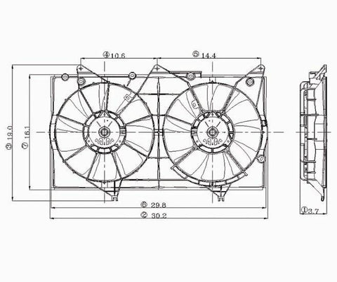 Lexus 02-03 Lexus Es-300/04-08 Toyota Solara V6 Radiator & Condenser Cooling Fan Assembly (1) Pc Replacement 2002,2003