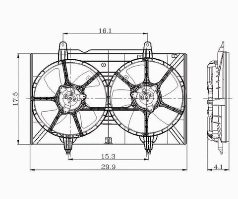 Nissan 04-08 Nissan Quest Radiator & Condenser Cooling Fan Assembly (1) Pc Replacement 2004,2005,2006,2007,2008