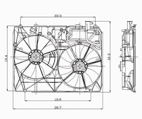 Toyota 04-05 Toyota Sienna W/O Tow Radiator & Condenser Cooling Fan Assembly (1) Pc Replacement 2004,2005