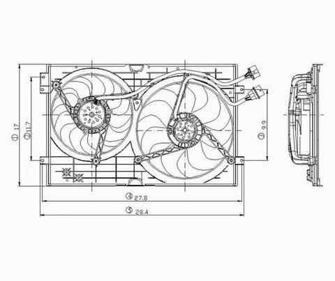 Volkswagen/ 99-05 Volkswagen/ Vw Jetta 1.8/1.9L(Hd)/2.0L L4 Radiator & Condenser Cooling Fan Assembly (1) Pc Replacement 1999,2000,2001,2002,2003,2004,2005