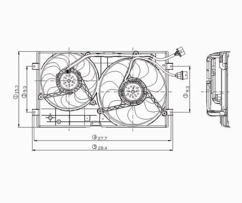 Volkswagen/ 98-07 Volkswagen/ Vw Beetle 1.8/1.9/2.0L(W/ 3Pin Conn)Radiator & Condenser Cooling Fan Assembly (1) Pc Replacement 1998,1999,2000,2001,2002,2003,2004,2005,2006,2007