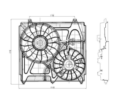 Kia 03-06 Kia Sorento Radiator & Condenser Cooling Fan Assembly (1) Pc Replacement 2003,2004,2005,2006