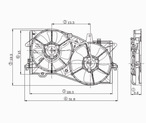 Mazda 02-06 Mazda Mpv W/O Tow Radiator & Condenser Cooling Fan Assembly (1) Pc Replacement 2002,2003,2004,2005,2006