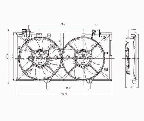 Mazda 03-08 Mazda Mazda-6 2.3L W/O Tank Radiator & Condenser Cooling Fan Assembly (1) Pc Replacement 2003,2004,2005,2006,2007,2008