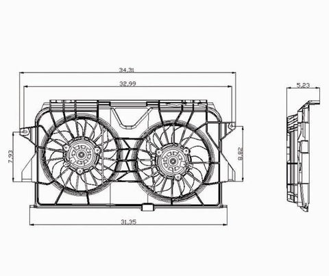 Dodge 05-07 Dodge Caravan/Chrysler Town & Country (From 1/31/05) Radiator & Condenser Cooling Fan Assembly (1) Pc Replacement 2005,2006,2007