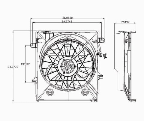 Chevy 05-06 Chevy Uplander 3.5L (W/ Rear Ac) Radiator & Condenser Cooling Fan Assembly (1) Pc Replacement 2005,2006