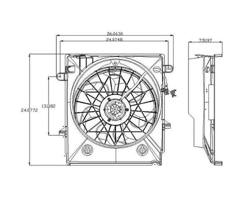 Ford 01-08 Ford Ranger Pickup/ Pu 2.3L At W/Ac Radiator & Condenser (S) Cooling Fan Assembly (1) Pc Replacement 2001,2002,2003,2004,2005,2006,2007,2008