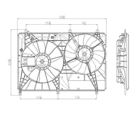 Mitsubishi 04-08 Mitsubishi Endeavor Radiator & Condenser Cooling Fan Assembly (1) Pc Replacement 2004,2005,2006,2007,2008