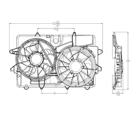 Mercury 07-07 Mercury Mariner 2.3L Radiator & Condenser Ondenser Cooling Fan Assembly (1) Pc Replacement 2007