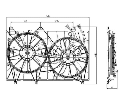 Toyota 08-09 Toyota Highlander 3.5L(W/ Tow) Radiator & Condenser Cooling Fan Assembly (1) Pc Replacement 2008,2009
