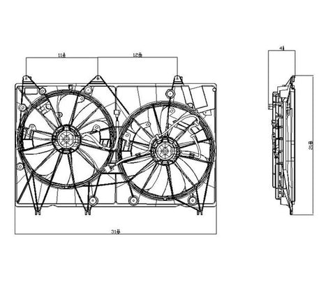Toyota 08-09 Toyota Highlander 3.5L(W/O Tow) Radiator & Condenser Cooling Fan Assembly (1) Pc Replacement 2008,2009